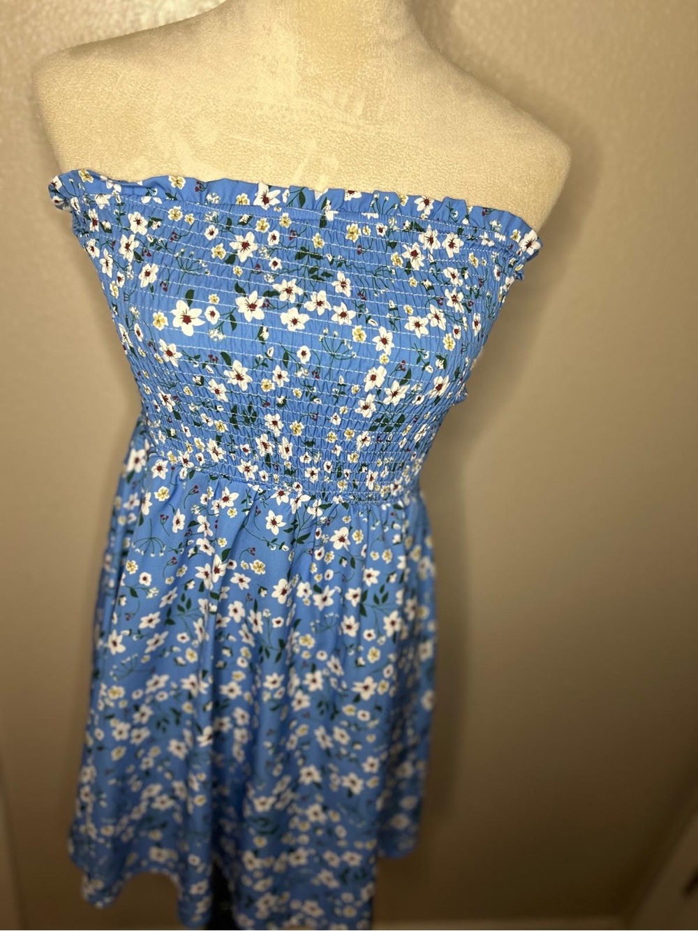 Blue Floral Strapless Smocked Sundress - Picture 15 of 16